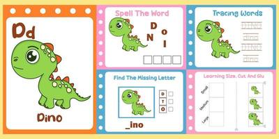 worksheets pack for kids with dino vector. children's study book vector