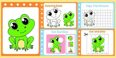 worksheets pack for kids with frog vector. children's study book vector