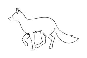 Simple single continuous line drawing of cute fox. Animal and wildlife design concept. Trendy single line graphic draw vector design illustration