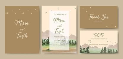 WEDDING INVITATION SET OF WATERCOLOR NATURE vector