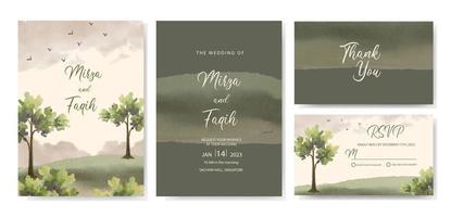 WEDDING INVITATION  SET WITH WATERCOLOR NATURE vector