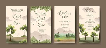 Elegant nature watercolor wedding invitation instagram stories template vector