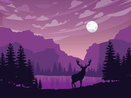 Moon night summer landscape mountain vector