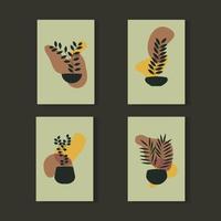 Set of abstract floral in vase modern posters vector illustration