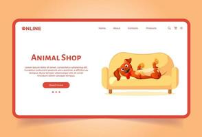 Pet shop landing page template. Online animal store. dog cat shop. Pets  care. Screen for ui, web. Flat cartoon style. 13115123 Vector Art at  Vecteezy