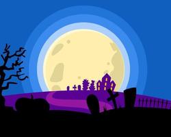 Cemetery background with a big moon. The concept of the Halloween holiday. vector