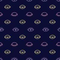 Magic eye seamless pattern. Cute abstract seamless eye background. Hand drawn trendy vector print. Kids witch illustration. Closed and open eye, doodles f abric textile design. Violet dark colors.