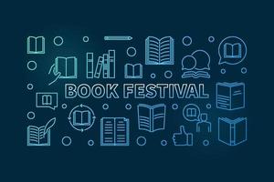 Book Festival blue banner. Vector Books horizontal illustration