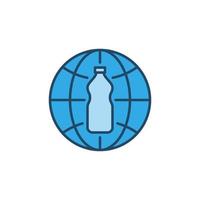 Plastic Bottle inside Earth Globe vector concept blue icon