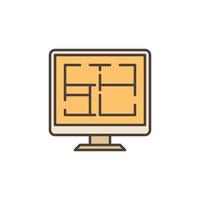 PC with House Plan vector concept colored icon