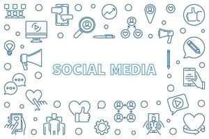 Social Media vector outline blue illustration or horizontal frame