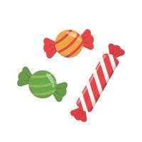 Candy in Christmas style, striped shape, delicious and tasty, vector cartoon style