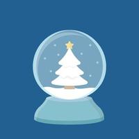 Glass snowball with white christmas tree inside, vector cartoon style