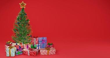 Christmas tree with present boxes create by 3drender photo