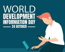 illustration vector graphic of a man is using a laptop and smartphone, perfect for international day, world development information day, celebrate, greeting card, etc.