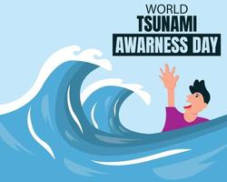 ilustración gráfica vectorial de un hombre ahogado en el mar durante un tsunami, perfecto para el día internacional, día mundial de la concienciación sobre el tsunami, celebración, tarjeta de felicitación, etc. vector