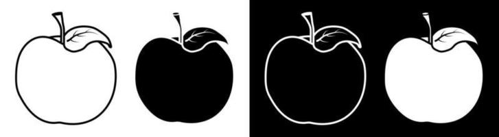 conjunto de iconos de manzana. jugosas frutas maduras. comida vegetariana. parte del diseño del menú. vectores en blanco y negro