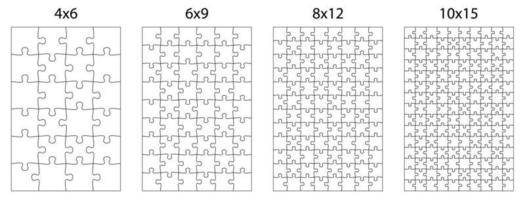 template for puzzle pieces of different difficulty levels for overlaying an image. Children educational games. Black and white vector