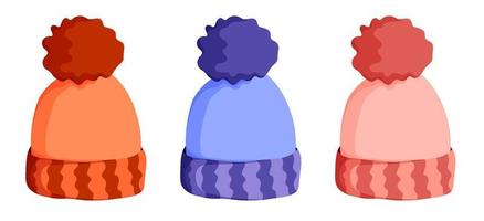 winter warm knitted wool hat. Winter clothing for cold weather. Caring for health of children. Cartoon color vector