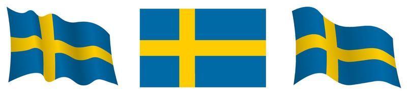 Sweden flag in static position and in motion, developing in wind in exact colors and sizes, on white background vector