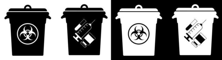 botes de basura con carteles de residuos peligrosos. eliminación de materiales peligrosos, tratamiento de residuos industriales. cuidando el medio ambiente vector