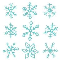 conjunto de lindos copos de nieve dibujados a mano. navidad y año nuevo doodle clipart vector
