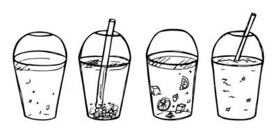 Cute cup of water, milkshake, juice or soda. Drink illustration. Simple cocktail clipart set vector