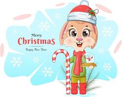 Merry Christmas and Happy New Year card with a beautiful bunny vector