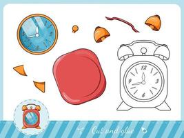 Cut and glue a cartoon alarm clock vector