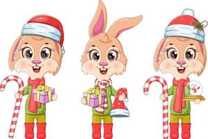 conejitos de dibujos animados. colección navidad y año nuevo vector
