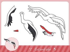 Cut and glue a cartoon stork vector