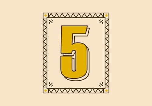 Vintage rectangle frame with number 5 on it vector