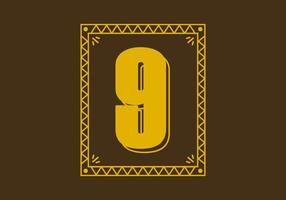 Number 9 in retro rectangle frame vector