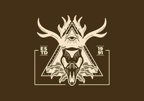 Vintage illustration of a deer skull on triangle frame vector