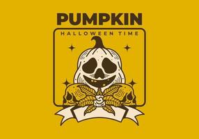 Vintage illustration of Halloween pumpkin and skull vector