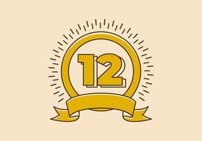 Vintage yellow circle badge with number 12 on it vector