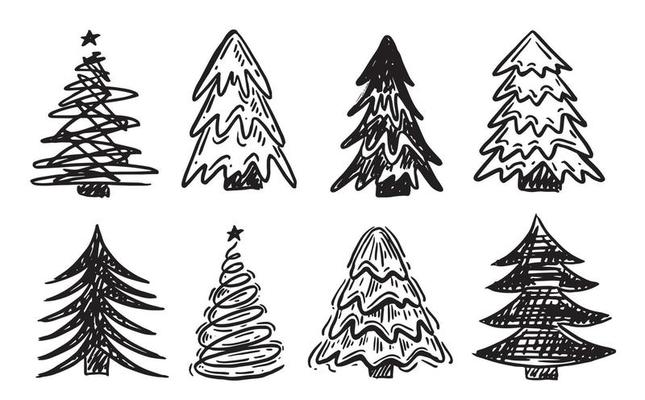 Christmas tree pattern, Hand drawn illustrations.