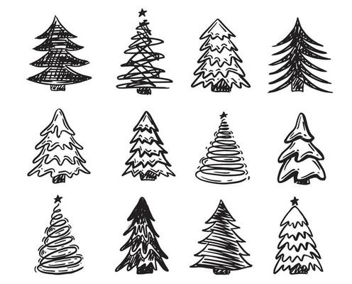 Christmas tree pattern, Hand drawn illustrations.