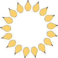 Round frame with yellow pears on white background. Vector image.