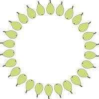 Round frame with green pears on white background. Vector image.