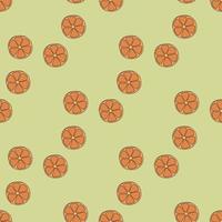 Seamless pattern with tangerine on light green background. Vector image.