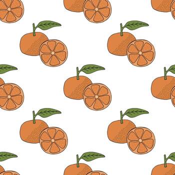 Seamless pattern with tangerine on white background. Vector image.