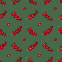 Seamless pattern with red currant on discreet green background. Vector image.