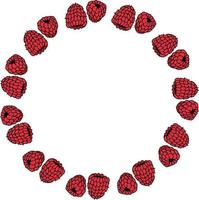 Round frame with cozy raspberry on white background. Vector image.