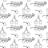 Seamless pattern with black-and-white currant and cherry on white background. Vector image.