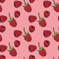 Seamless pattern with raspberry on pink background. Vector image.