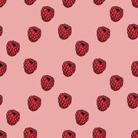 Seamless pattern with raspberry on light pink background. Vector image.