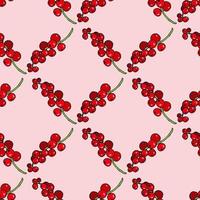 Seamless pattern with red currant on light pink background. Vector image.