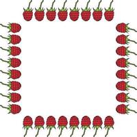 Square frame with raspberry on white background. Vector image.