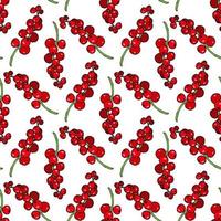 Seamless pattern with creative red currant on white background. Vector image.
